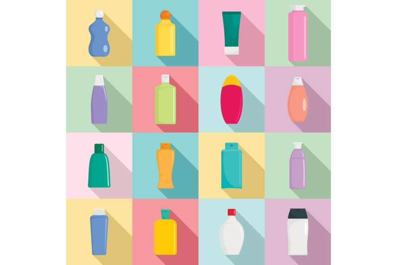 shampoo-bottle-hair-care-icons-set-flat-style