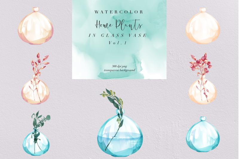 watercolor-home-plant-glass-vase-v1-png-decor-nature-clipart