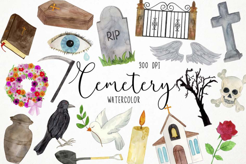 watercolor-cemetery-clipart-funeral-clipart-burial-clipart-tomb