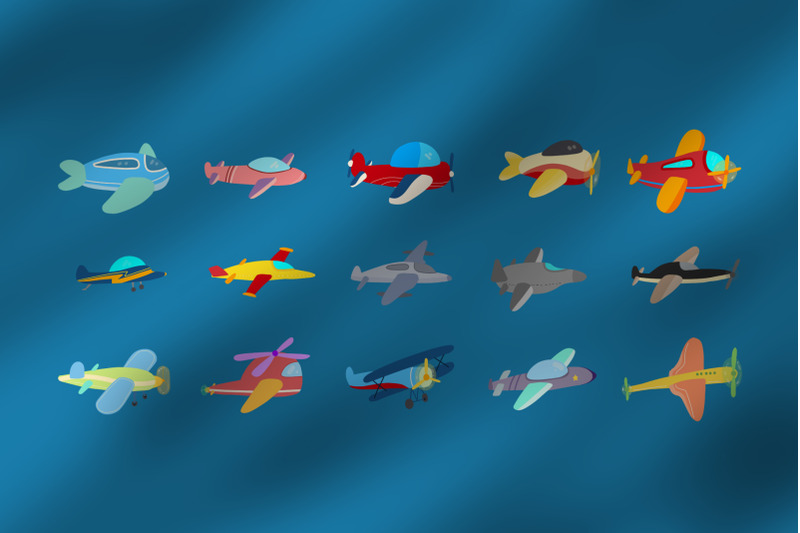 cute-15-airplanes-clipart-set-plus-seamless-pattern