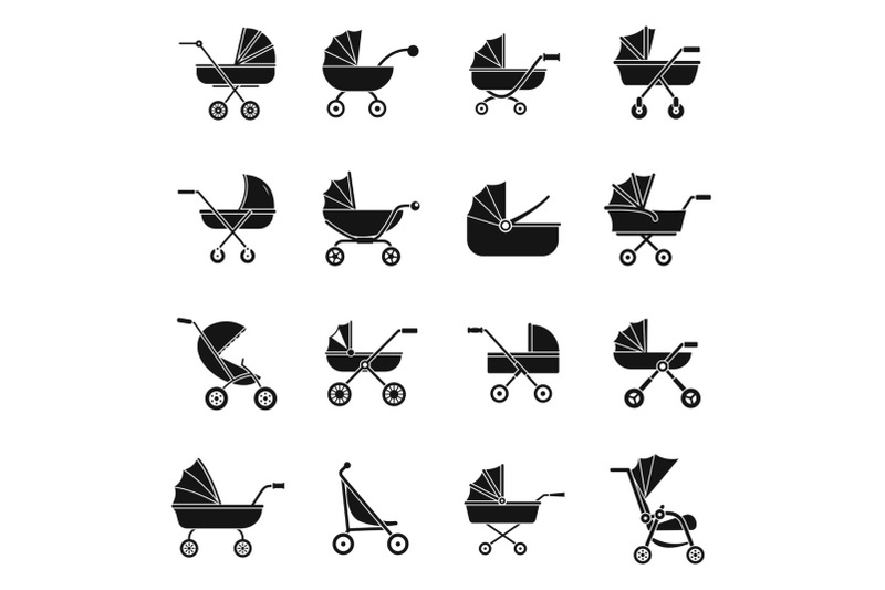 pram-stroller-carriage-icons-set-simple-style