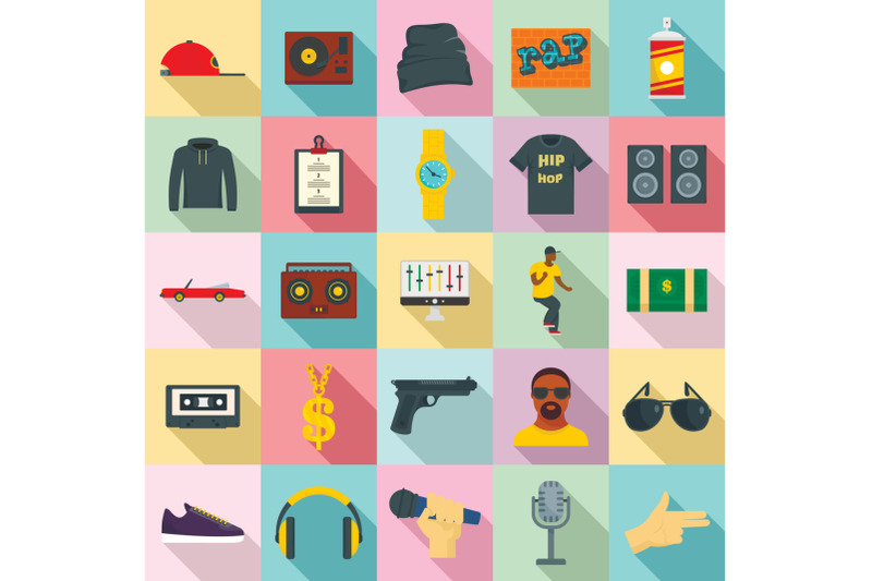 hiphop-rap-swag-music-dance-icons-set-flat-style