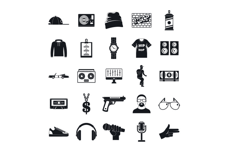 hiphop-rap-swag-music-dance-icons-set-simple-style