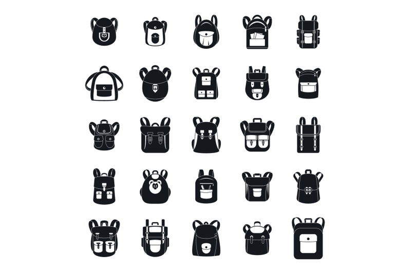 backpack-school-travel-sport-icons-set-simple-style