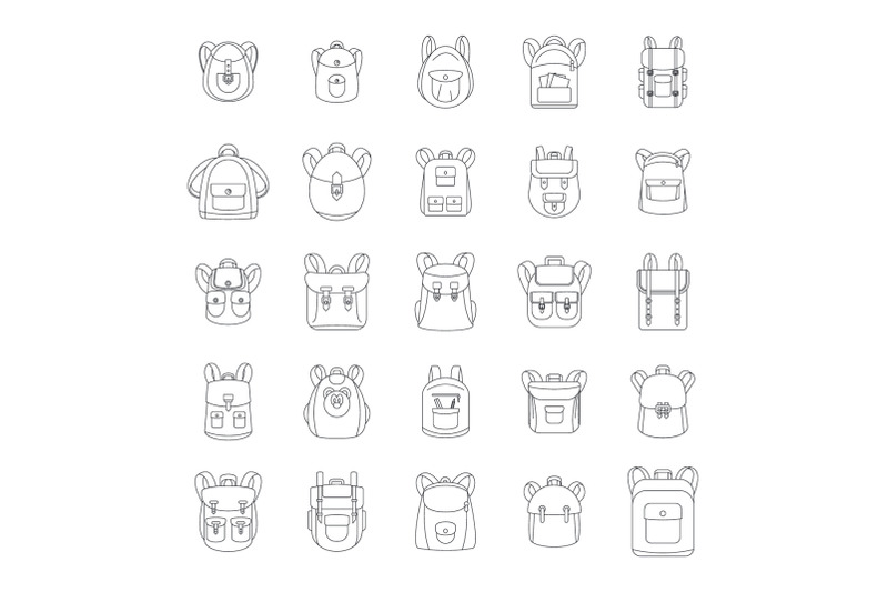 backpack-school-sport-icons-set-outline-style