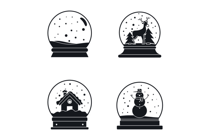 snow-globe-ball-christmas-icons-set-simple-style
