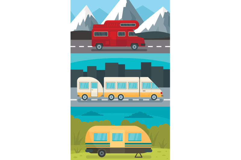 motorhome-trailer-banner-concept-set-flat-style