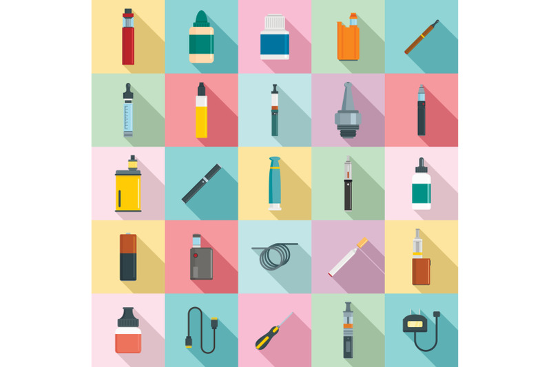 electronic-cigarette-mod-cig-icons-set-flat-style