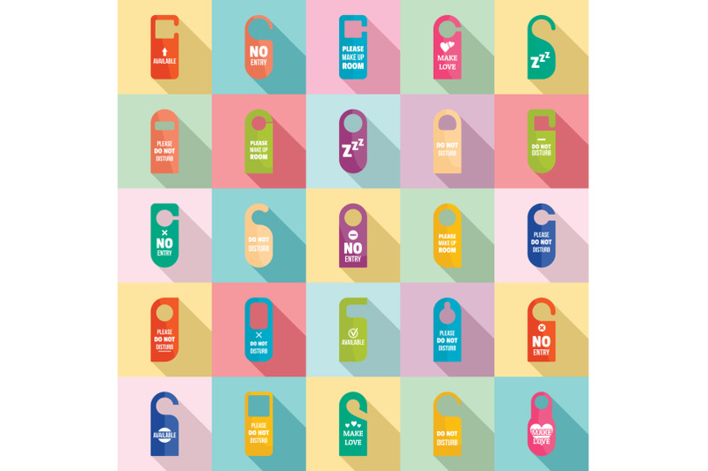 hanger-tags-door-card-hotel-icons-set-flat-style