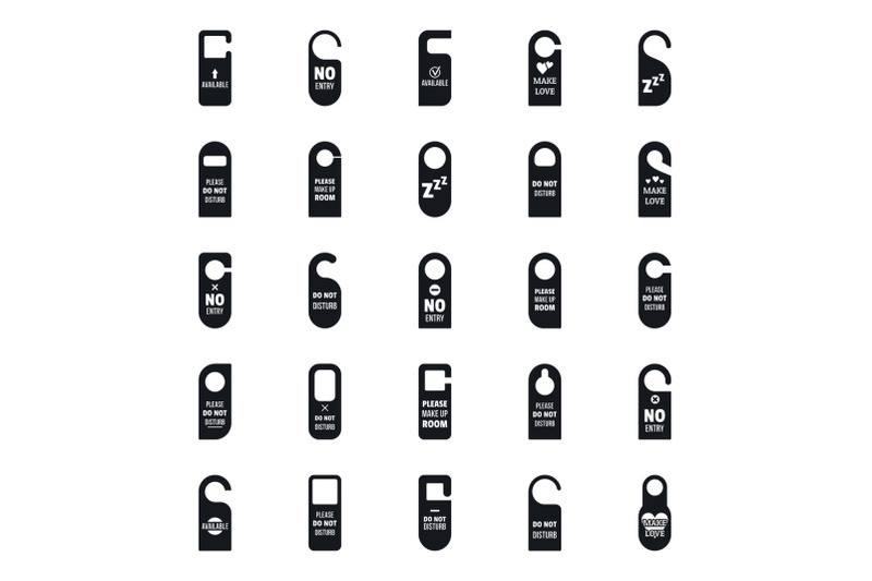 hanger-tags-door-hotel-icons-set-simple-style