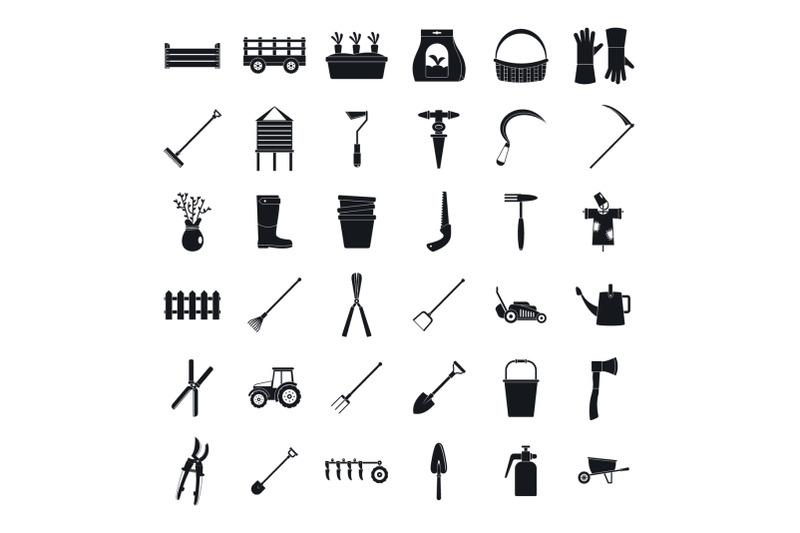 farming-equipment-garden-icons-set-simple-style