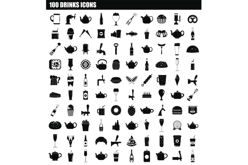 100-drinks-icon-set-simple-style
