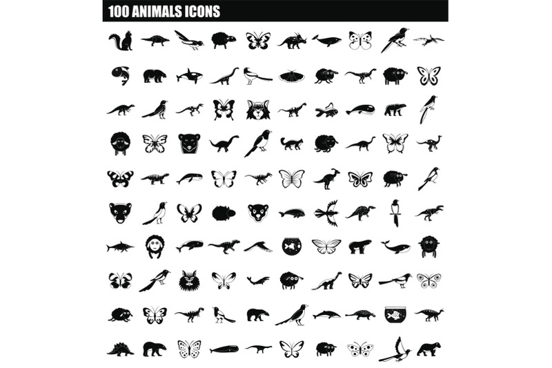 100-animals-icon-set-simple-style