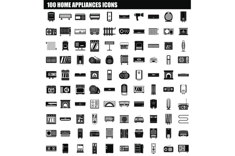 100-home-appliances-icon-set-simple-style