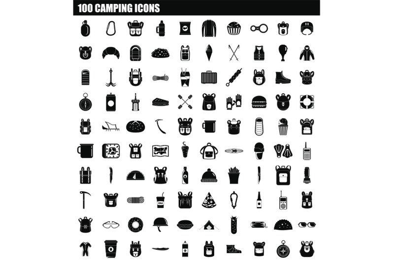 100-camping-icon-set-simple-style