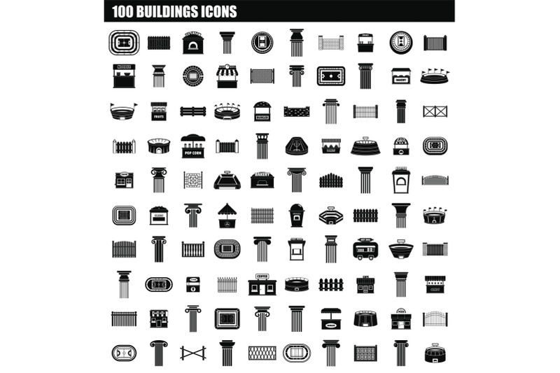 100-buildings-icon-set-simple-style