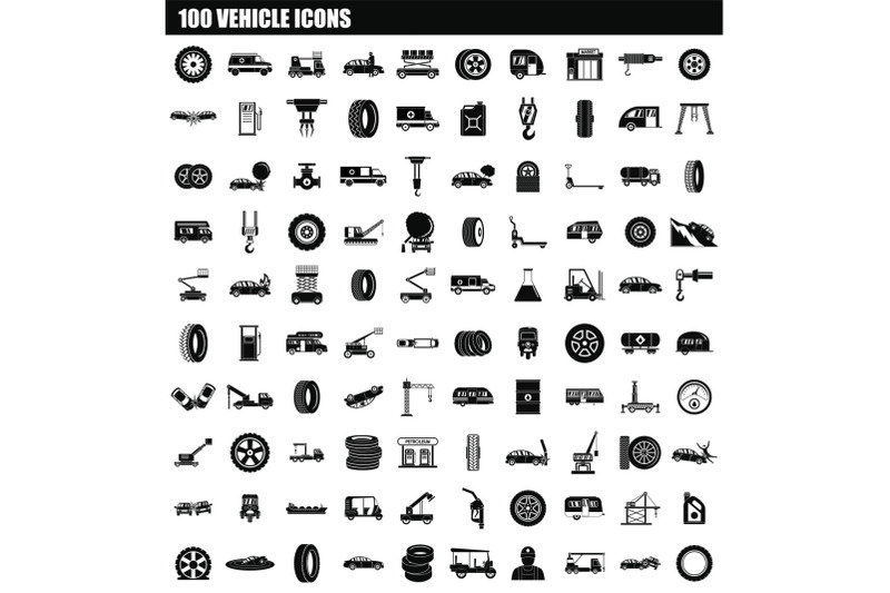 100-vehicle-icon-set-simple-style