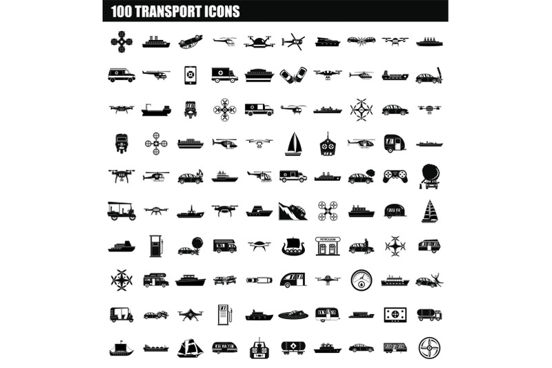 100-transport-icon-set-simple-style