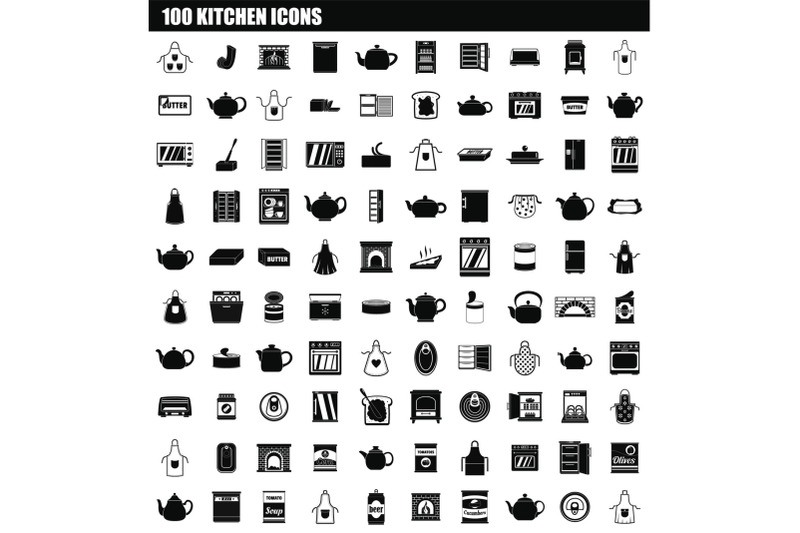 100-kitchen-icon-set-simple-style