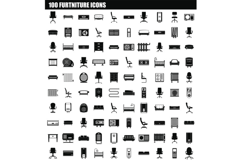 100-furniture-icon-set-simple-style