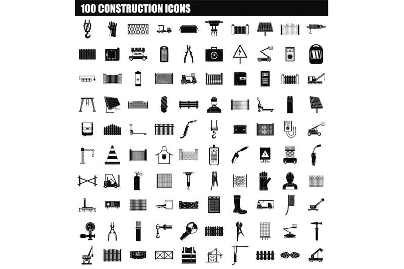 100-construction-icon-set-simple-style