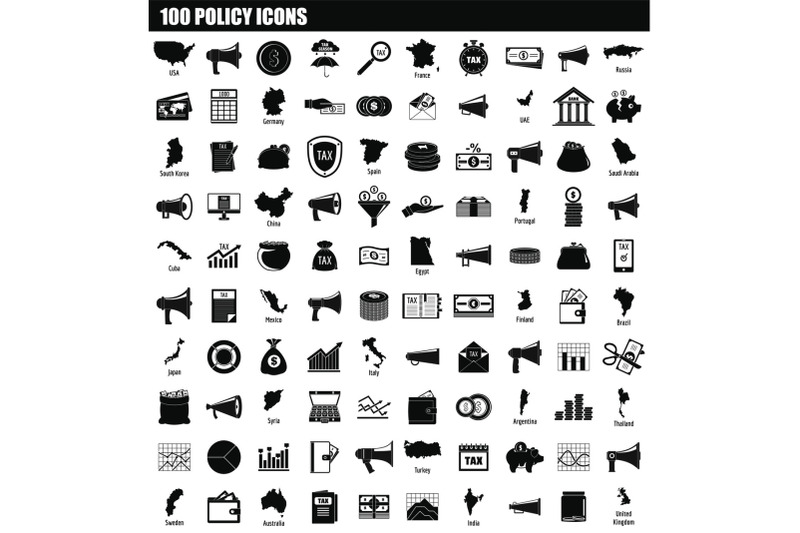 100-policy-icon-set-simple-style
