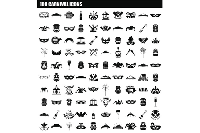 100-carnival-icon-set-simple-style