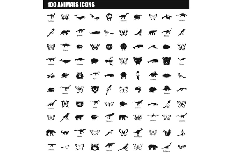 100-animals-icon-set-simple-style