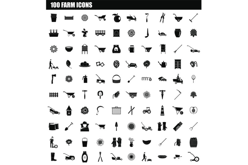 100-farm-icon-set-simple-style