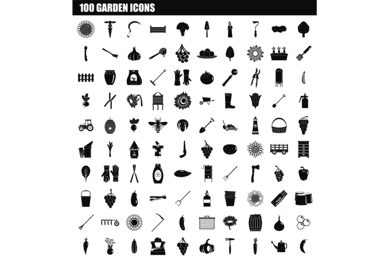 100-garden-icon-set-simple-style