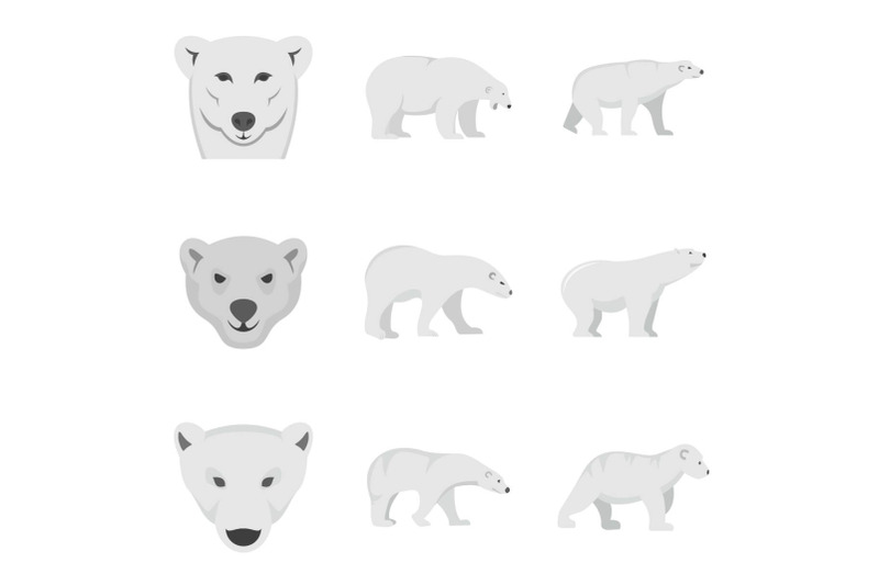 polar-bear-baby-white-icons-set-flat-style