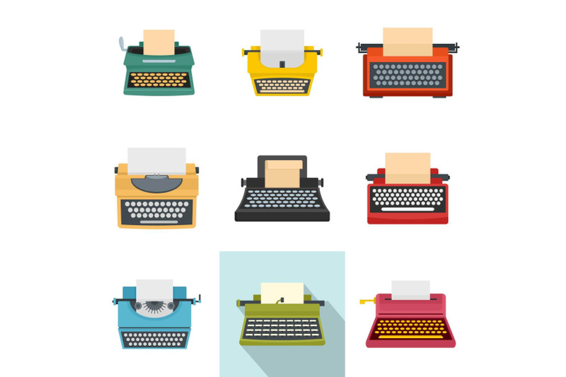 typewriter-machine-keys-old-icons-set-flat-style