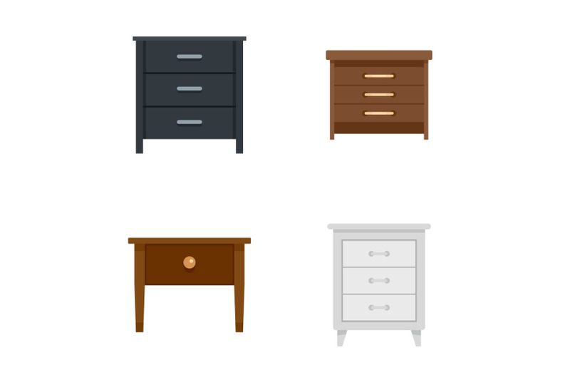 nightstand-bedside-icons-set-flat-style