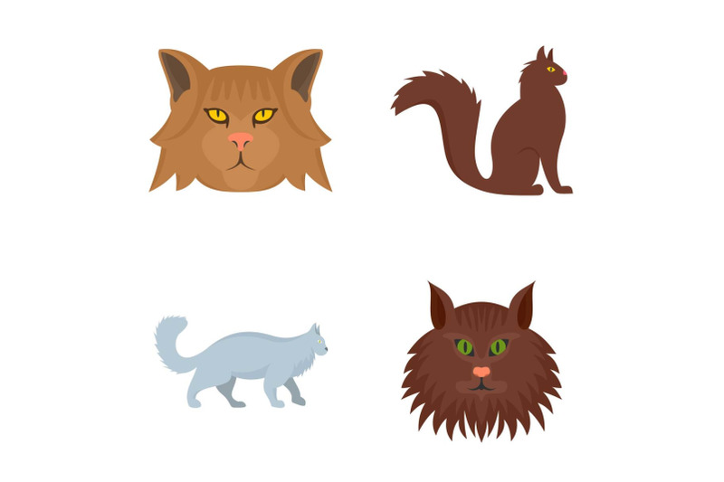 maine-coon-cat-profile-icons-set-flat-style