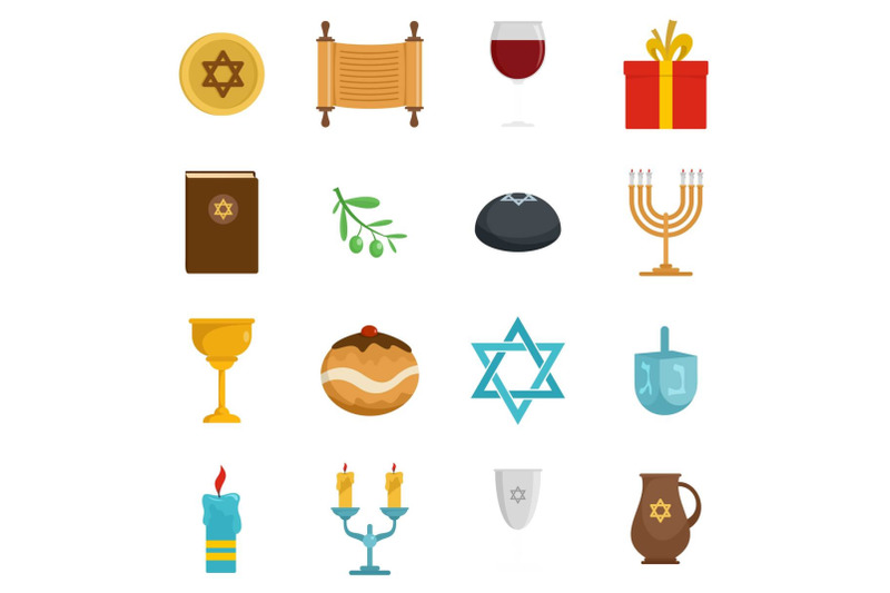 chanukah-jewish-holiday-icons-set-flat-style
