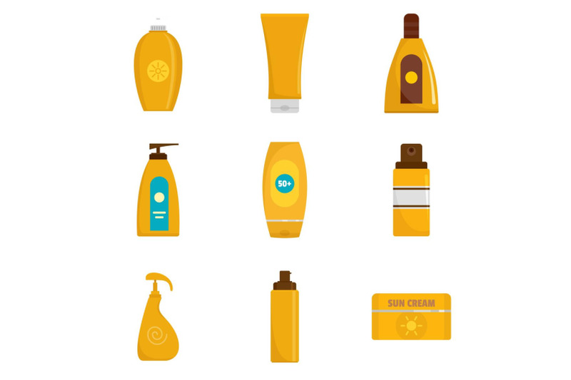 sunscreen-protection-bottle-icons-set-flat-style