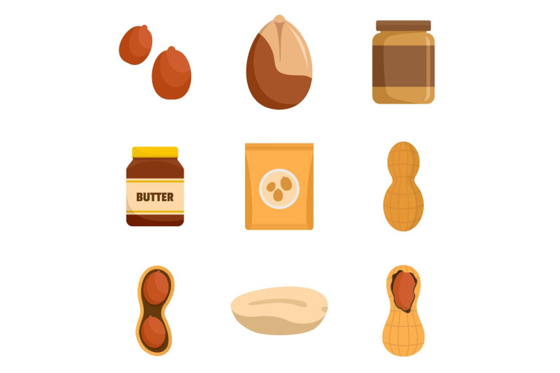 peanut-nuts-butter-jar-icons-set-flat-style