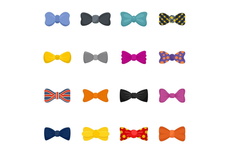 bowtie-ribbon-man-tuxedo-icons-set-flat-style