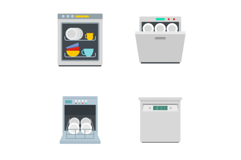 dishwasher-machine-kitchen-icons-set-flat-style