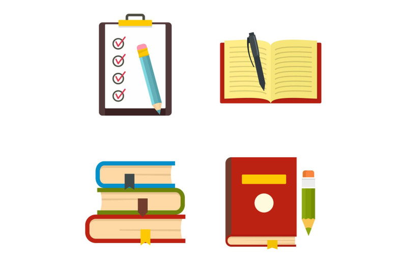 homework-study-school-icons-set-flat-style