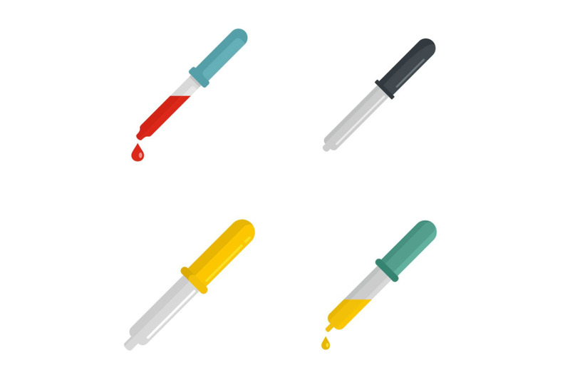 pipette-medical-dropper-tool-icons-set-flat-style