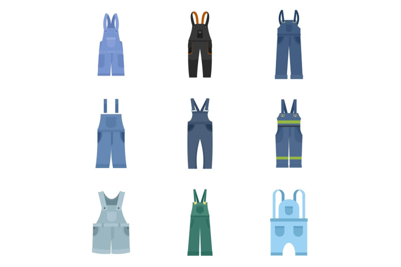 overalls-workwear-icons-set-flat-style