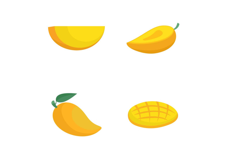 mango-fruit-yellow-icons-set-flat-style