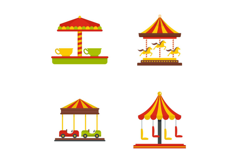 carousel-carnival-horse-icons-set-flat-style