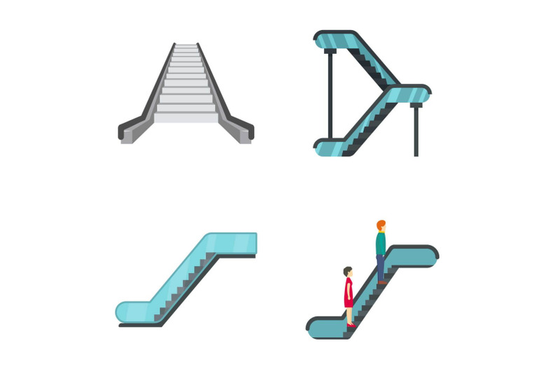 escalator-elevator-icons-set-flat-style