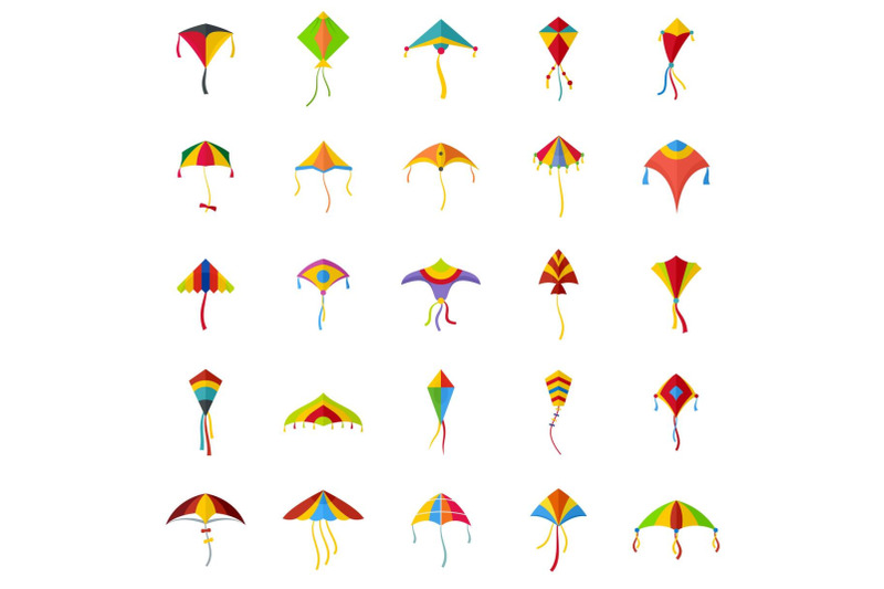 kite-flying-festival-surf-icons-set-flat-style