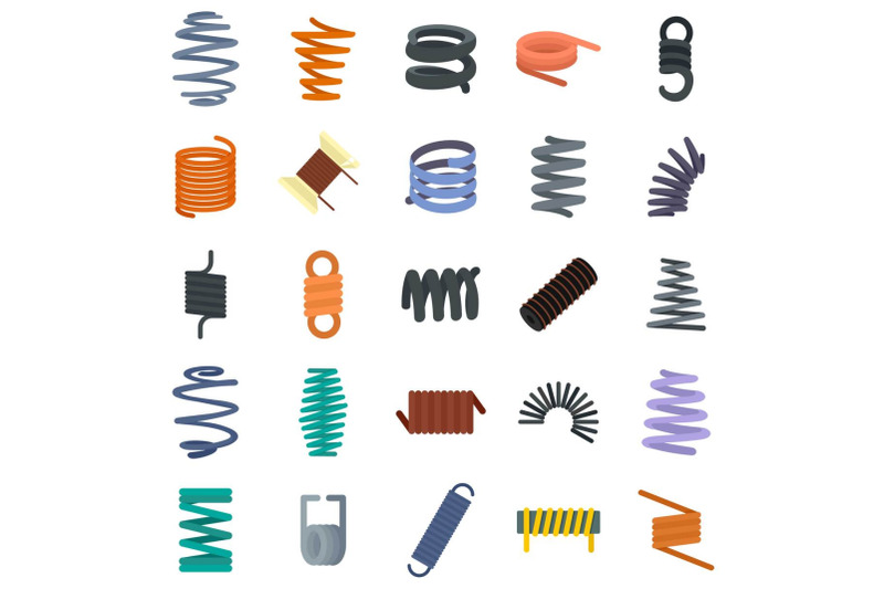 coil-spring-cable-icons-set-flat-style