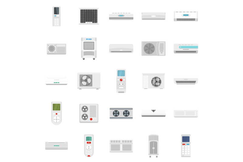 conditioner-air-filter-vent-icons-set-flat-style