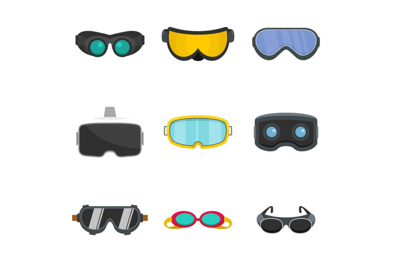 goggles-ski-glass-mask-icons-set-flat-style