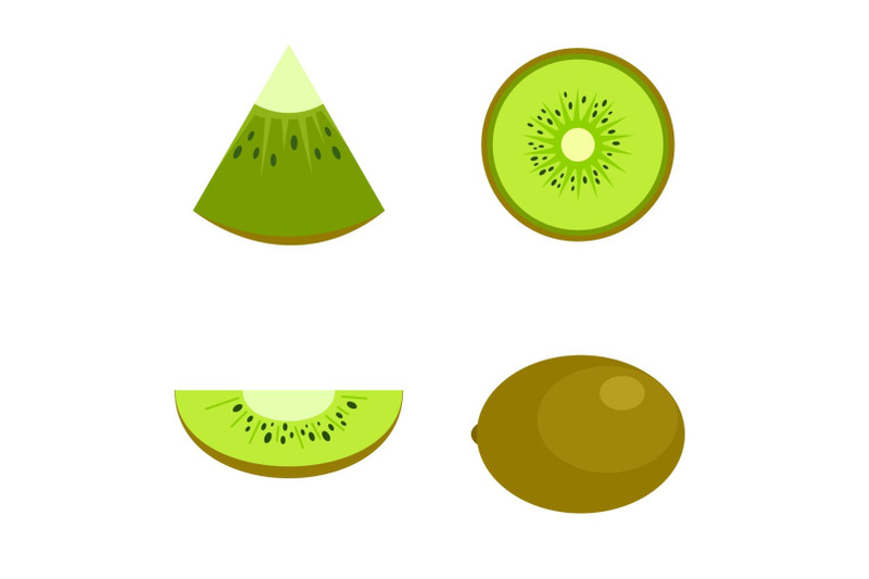 kiwi-fruit-food-slice-icons-set-flat-style